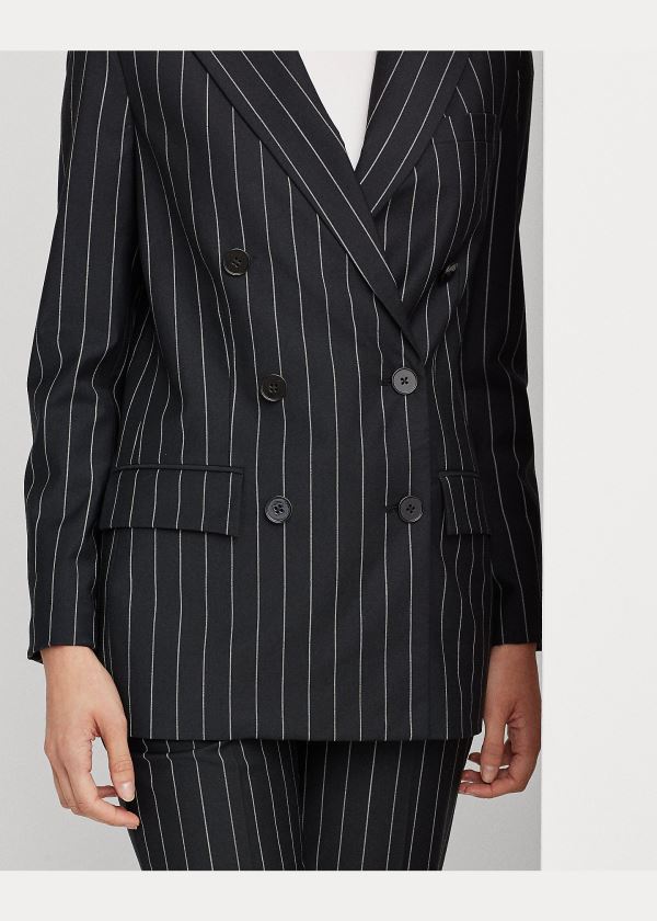 Blezery Ralph Lauren Wool-Blend Crepe Blazer Damskie Czarne Białe | YFKN2992