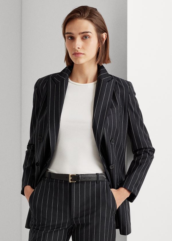 Blezery Ralph Lauren Wool-Blend Crepe Blazer Damskie Czarne Białe | YFKN2992