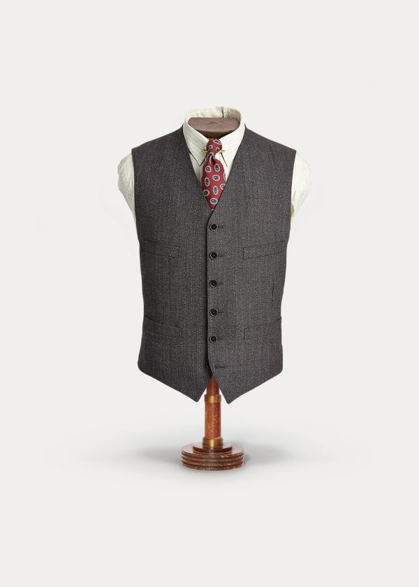 Blezery Ralph Lauren Wool Herringbone Vest Męskie Czarne Kremowe | ZGAO9960