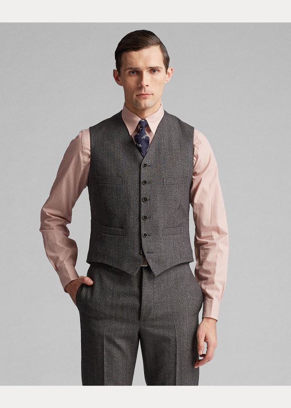 Blezery Ralph Lauren Wool Herringbone Vest Męskie Czarne Kremowe | ZGAO9960