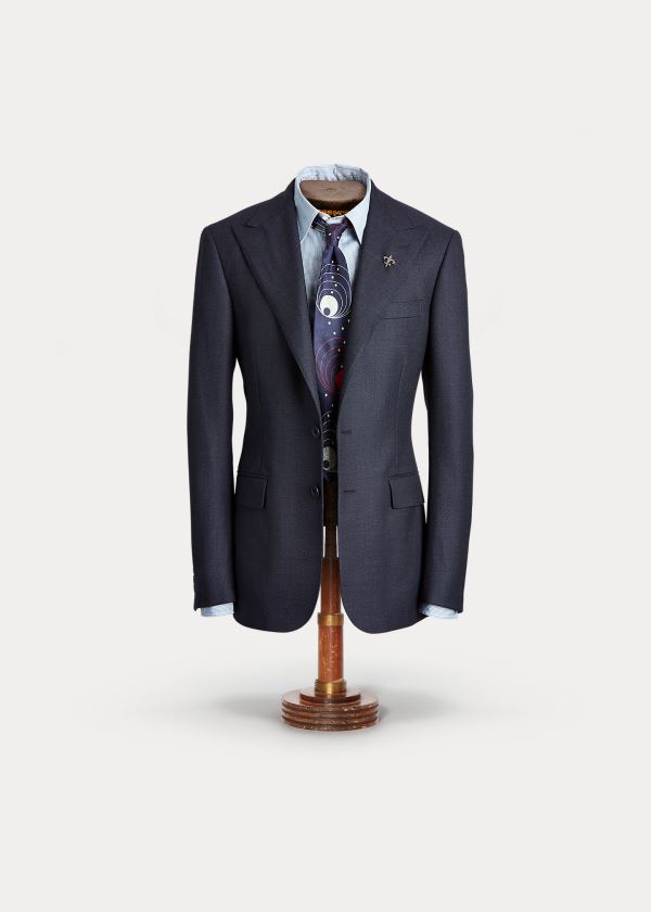 Blezery Ralph Lauren Wool Peak-Lapel Suit Jacket Męskie Granatowe | BZTP5251