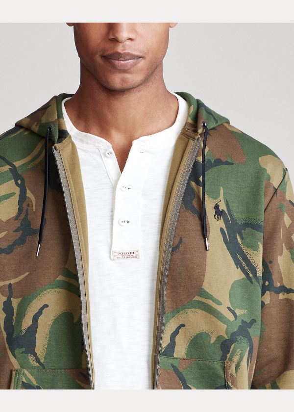 Bluza z Kapturem Ralph Lauren Camo Double-Knit Hoodie Męskie Camo | QJEB1898