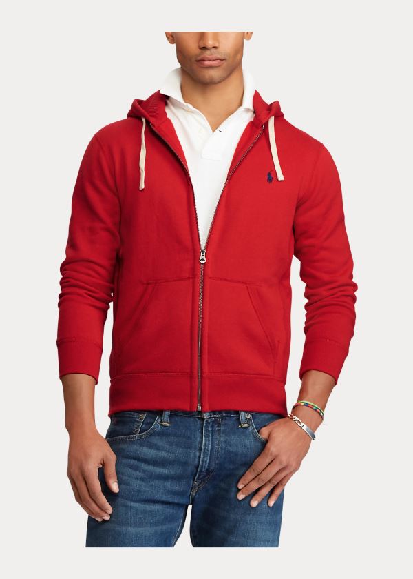 Bluza z Kapturem Ralph Lauren Cotton-Blend-Fleece Hoodie Męskie Czerwone | FZRE3567