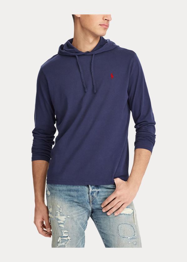 Bluza z Kapturem Ralph Lauren Cotton Jersey Hooded T-Shirt Męskie Granatowe | MQLJ1650