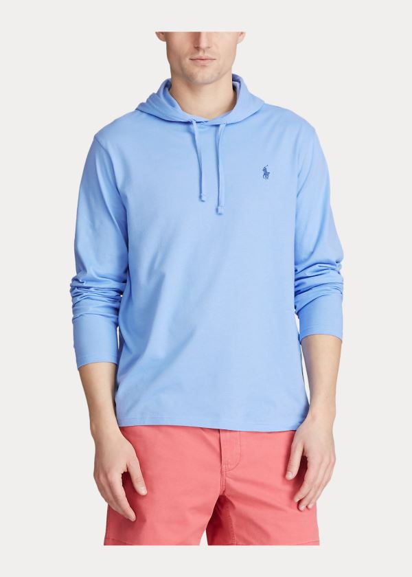 Bluza z Kapturem Ralph Lauren Cotton Jersey Hooded T-Shirt Męskie Niebieskie | XFCH9066