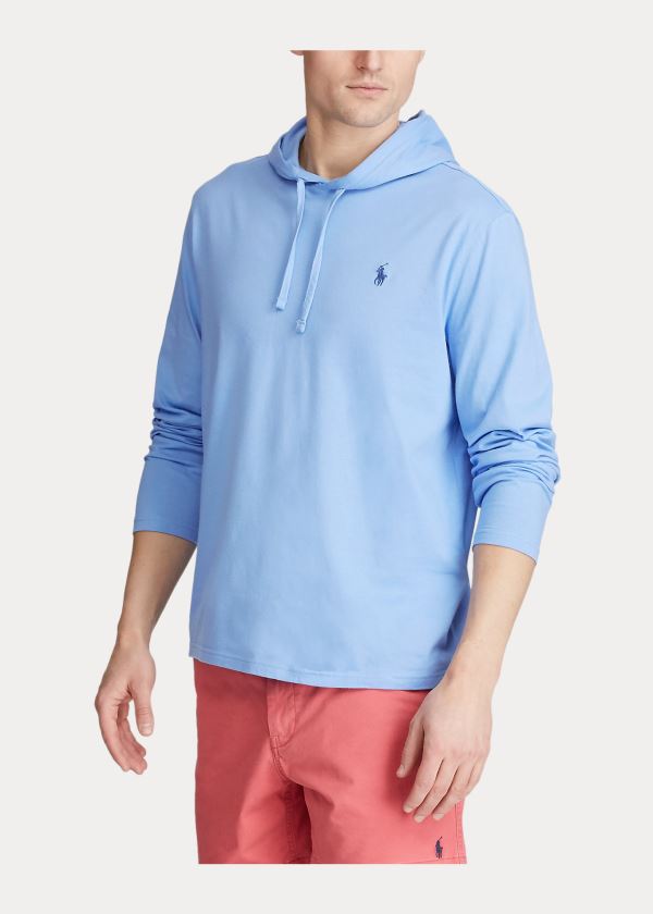 Bluza z Kapturem Ralph Lauren Cotton Jersey Hooded T-Shirt Męskie Niebieskie | XFCH9066