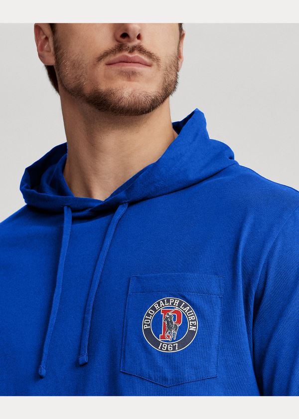 Bluza z Kapturem Ralph Lauren Cotton Jersey Hooded T-Shirt Męskie Królewski Niebieski Niebieskie | YLKH6851