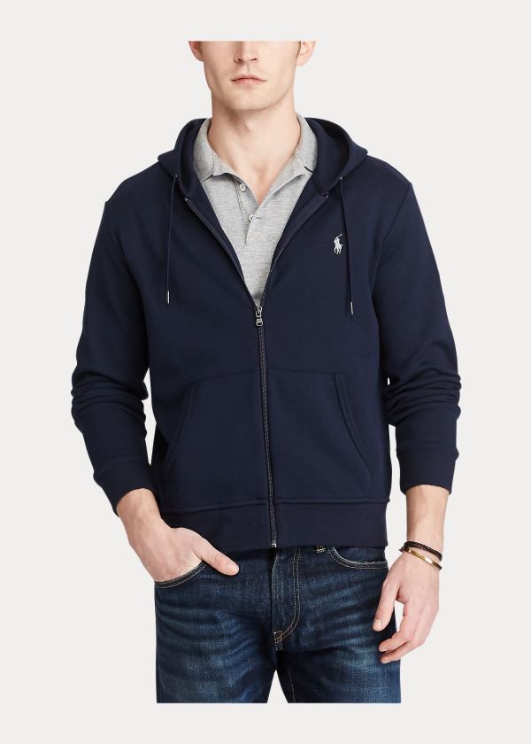 Bluza z Kapturem Ralph Lauren Double-Knit Full-Zip Hoodie Męskie Granatowe | QKQU0100