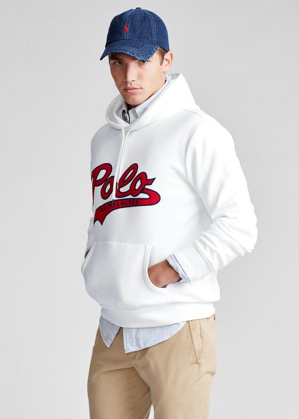 Bluza z Kapturem Ralph Lauren Double-Knit Logo Hoodie Męskie Białe | STRW7916