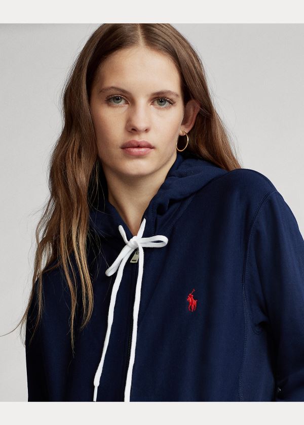 Bluza z Kapturem Ralph Lauren Fleece Full-Zip Hoodie Damskie Granatowe | UBLU1912