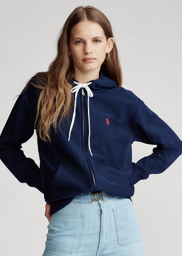 Bluza z Kapturem Ralph Lauren Fleece Full-Zip Hoodie Damskie Granatowe | UBLU1912