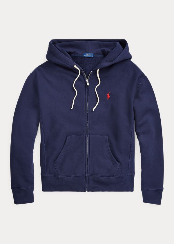 Bluza z Kapturem Ralph Lauren Fleece Full-Zip Hoodie Damskie Granatowe | EKNS0563