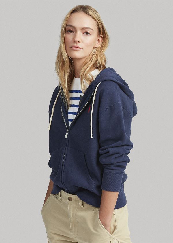 Bluza z Kapturem Ralph Lauren Fleece Full-Zip Hoodie Damskie Granatowe | EKNS0563