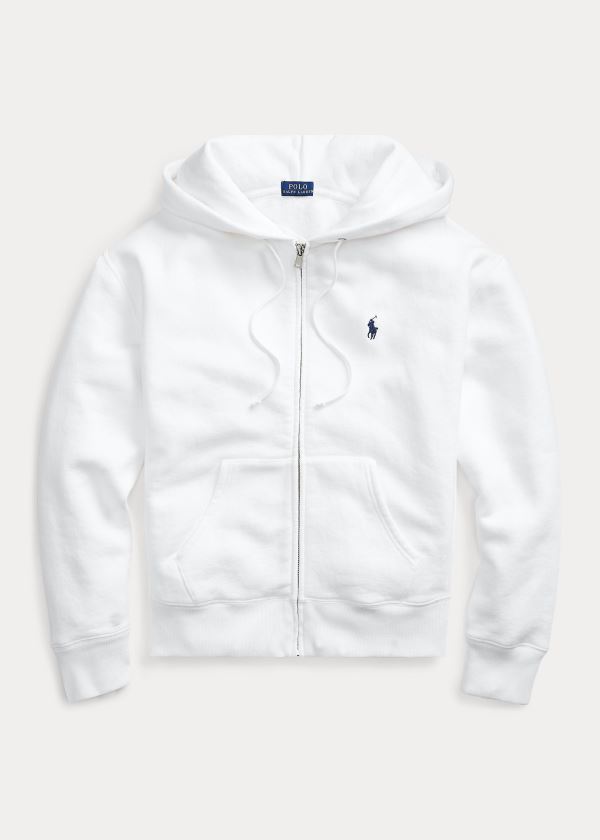 Bluza z Kapturem Ralph Lauren Fleece Full-Zip Hoodie Damskie Białe | OBQS1790