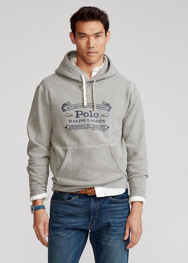 Bluza z Kapturem Ralph Lauren Fleece Graphic Hoodie Męskie Szare | CDGR2378