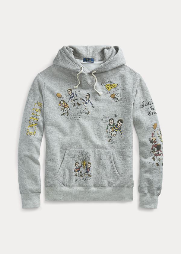 Bluza z Kapturem Ralph Lauren Fleece Graphic Hoodie Męskie Szare | KCEP7344