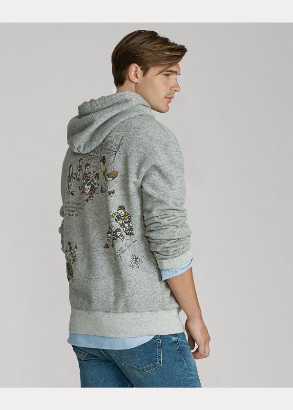 Bluza z Kapturem Ralph Lauren Fleece Graphic Hoodie Męskie Szare | KCEP7344