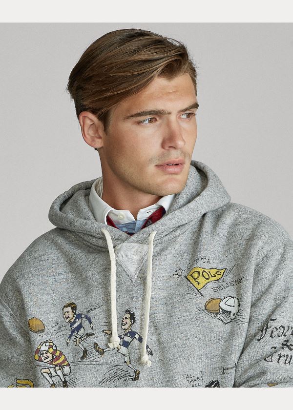 Bluza z Kapturem Ralph Lauren Fleece Graphic Hoodie Męskie Szare | KCEP7344