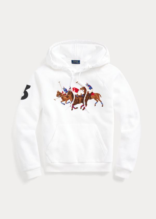 Bluza z Kapturem Ralph Lauren Fleece Hoodie Damskie Białe | MOTN7962