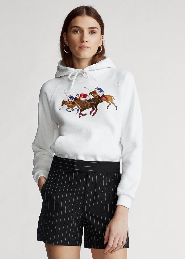 Bluza z Kapturem Ralph Lauren Fleece Hoodie Damskie Białe | MOTN7962