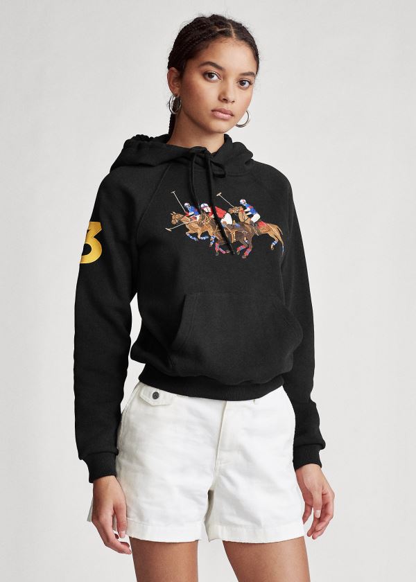 Bluza z Kapturem Ralph Lauren Fleece Hoodie Damskie Czarne | WCVA4693