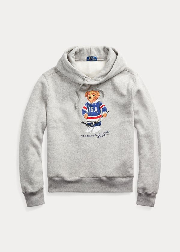 Bluza z Kapturem Ralph Lauren Hockey Bear Fleece Hoodie Męskie Szare | KKGE7781