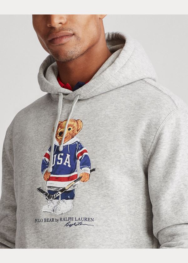 Bluza z Kapturem Ralph Lauren Hockey Bear Fleece Hoodie Męskie Szare | KKGE7781