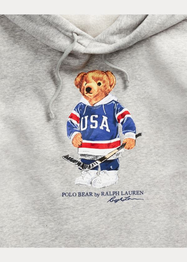 Bluza z Kapturem Ralph Lauren Hockey Bear Fleece Hoodie Męskie Szare | KKGE7781