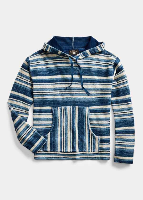 Bluza z Kapturem Ralph Lauren Indigo Striped Terry Hoodie Męskie Indygo | BBKK2910