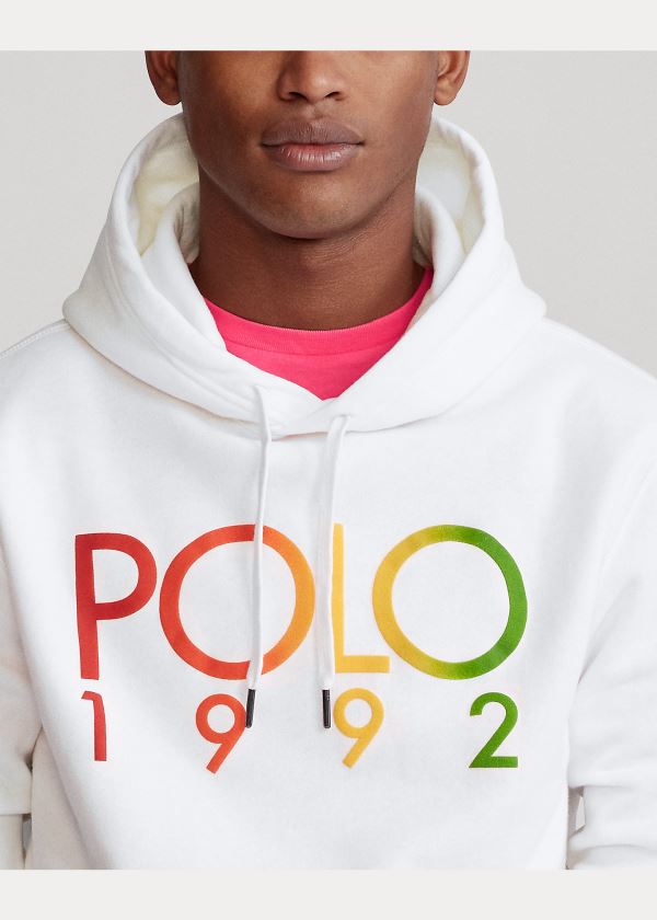 Bluza z Kapturem Ralph Lauren Polo 1992 Fleece Hoodie Męskie Białe | KIWO7746