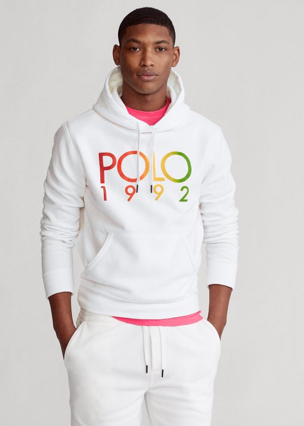 Bluza z Kapturem Ralph Lauren Polo 1992 Fleece Hoodie Męskie Białe | KIWO7746