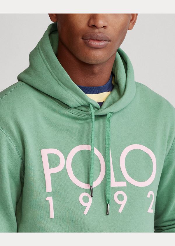 Bluza z Kapturem Ralph Lauren Polo 1992 Fleece Hoodie Męskie Zielone Białe | NXJG4281