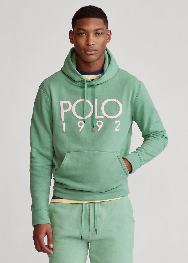 Bluza z Kapturem Ralph Lauren Polo 1992 Fleece Hoodie Męskie Zielone Białe | NXJG4281