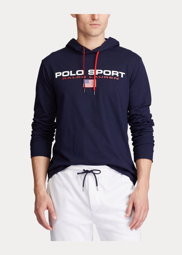 Bluza z Kapturem Ralph Lauren Polo Sport Hooded T-Shirt Męskie Granatowe | BRDN1335