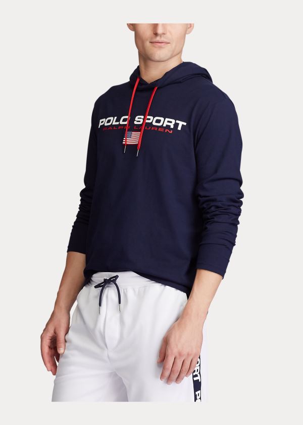 Bluza z Kapturem Ralph Lauren Polo Sport Hooded T-Shirt Męskie Granatowe | BRDN1335