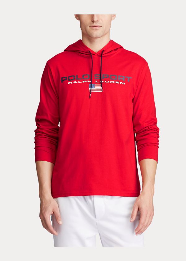 Bluza z Kapturem Ralph Lauren Polo Sport Hooded T-Shirt Męskie Czerwone | BDFA3549