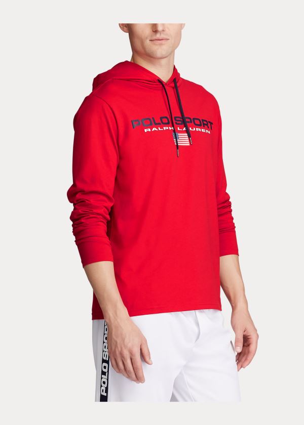 Bluza z Kapturem Ralph Lauren Polo Sport Hooded T-Shirt Męskie Czerwone | BDFA3549