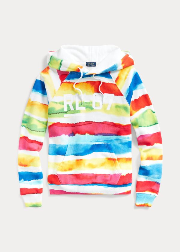 Bluza z Kapturem Ralph Lauren Striped Fleece Hoodie Damskie Kolorowe | SUZK0831