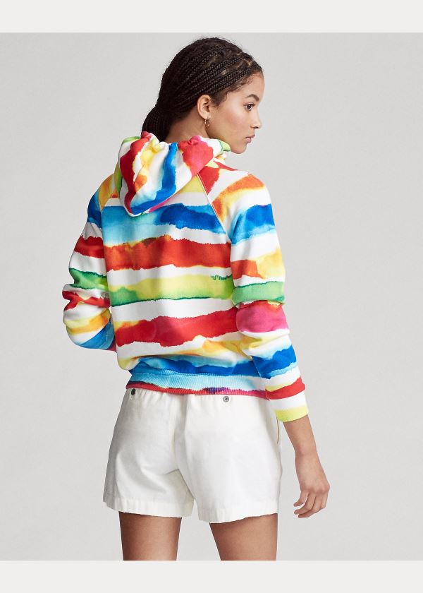 Bluza z Kapturem Ralph Lauren Striped Fleece Hoodie Damskie Kolorowe | SUZK0831