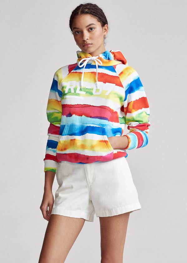 Bluza z Kapturem Ralph Lauren Striped Fleece Hoodie Damskie Kolorowe | SUZK0831