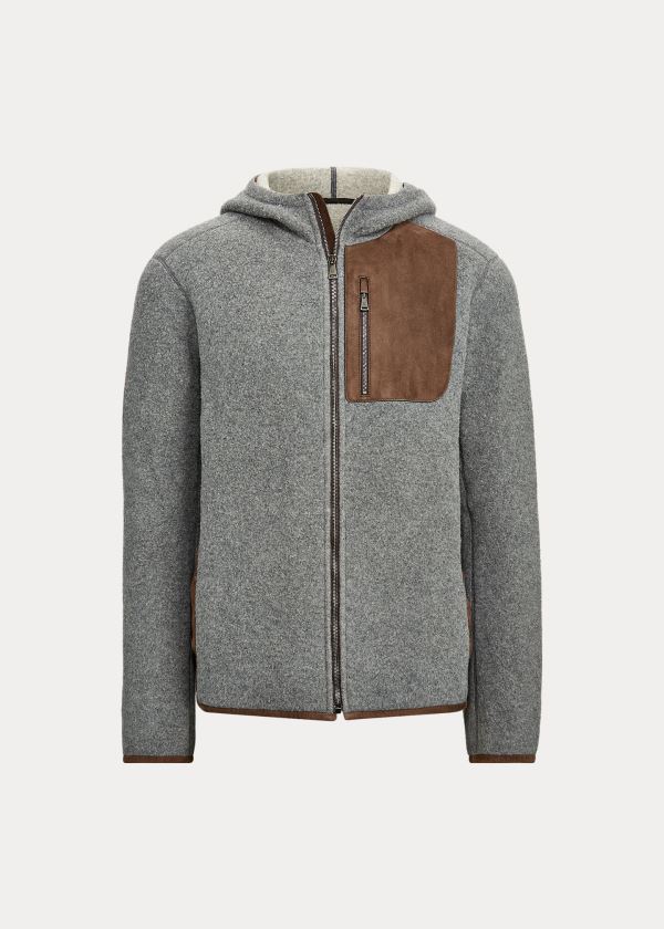 Bluza z Kapturem Ralph Lauren Suede-Trim Full-Zip Hoodie Męskie Szare Kolorowe | OWDT2762