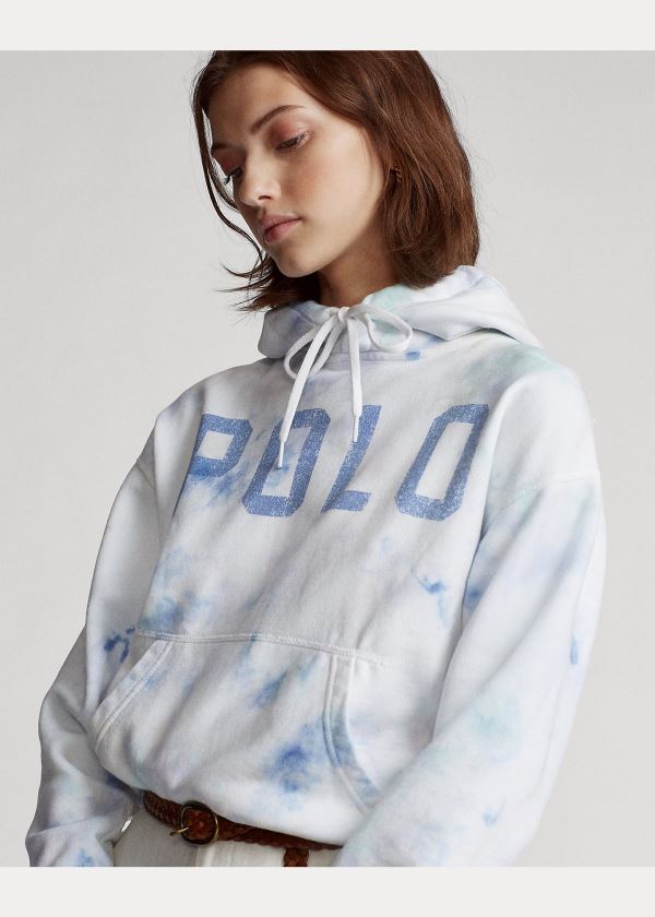 Bluza z Kapturem Ralph Lauren Tie-Dye Fleece Hoodie Damskie Białe Kolorowe | BQGC4112