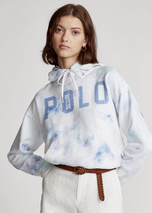 Bluza z Kapturem Ralph Lauren Tie-Dye Fleece Hoodie Damskie Białe Kolorowe | BQGC4112