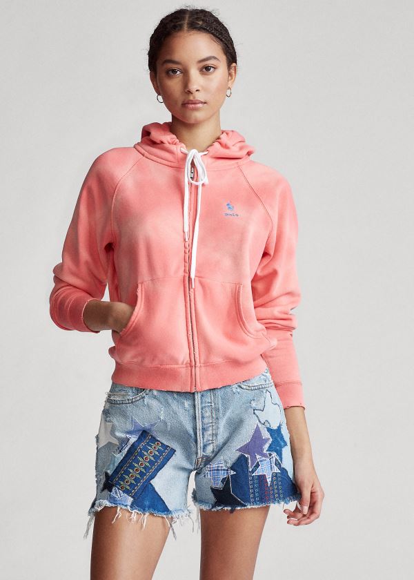 Bluza z Kapturem Ralph Lauren Tie-Dye Fleece Full-Zip Hoodie Damskie Koralowe Białe | QFZJ7199