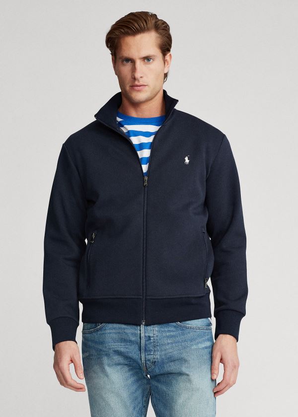 Bluzy Ralph Lauren Double-Knit Track Jacket Męskie Granatowe Białe | YTOW5401