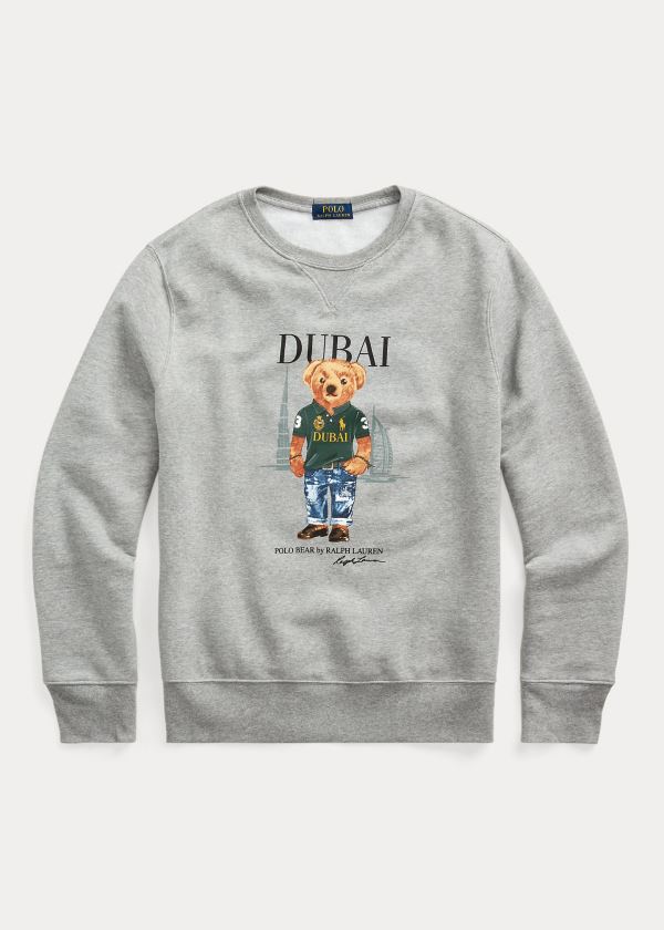 Bluzy Ralph Lauren Dubai Bear Fleece Sweatshirt Męskie Szare | UAUH3008