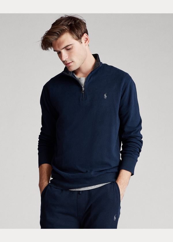 Bluzy Ralph Lauren Jersey Half-Zip Pullover Męskie Granatowe | TIYO2135