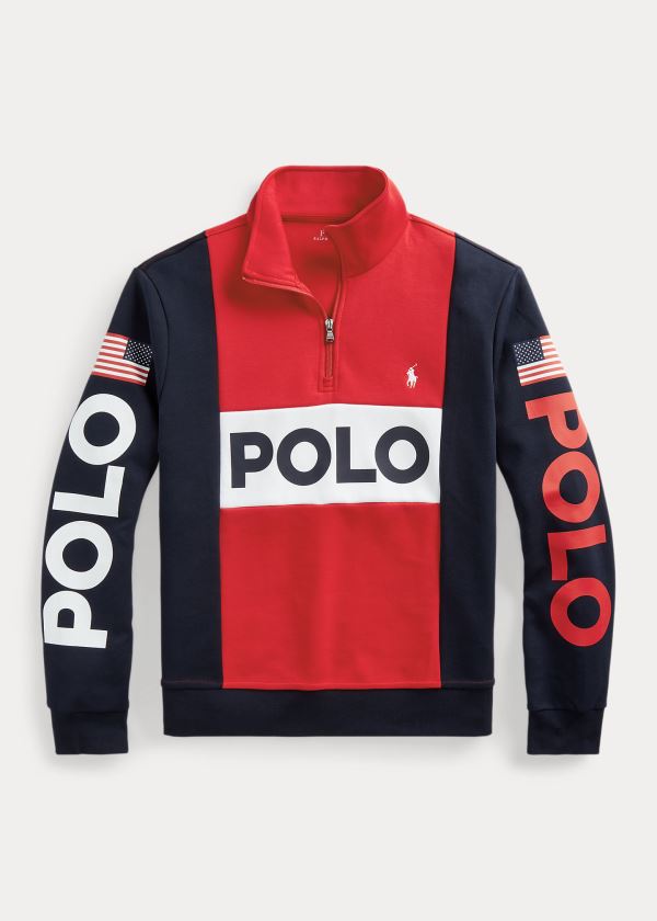 Bluzy Ralph Lauren Logo Pullover Męskie Czerwone Kolorowe | SCXJ7619