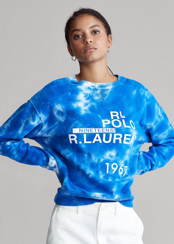 Bluzy Ralph Lauren Logo Tie-Dye Sweatshirt Damskie Królewski Niebieski Niebieskie | JEBL8927