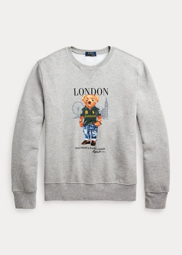 Bluzy Ralph Lauren London Bear Fleece Sweatshirt Męskie Szare Kolorowe | APPV6856